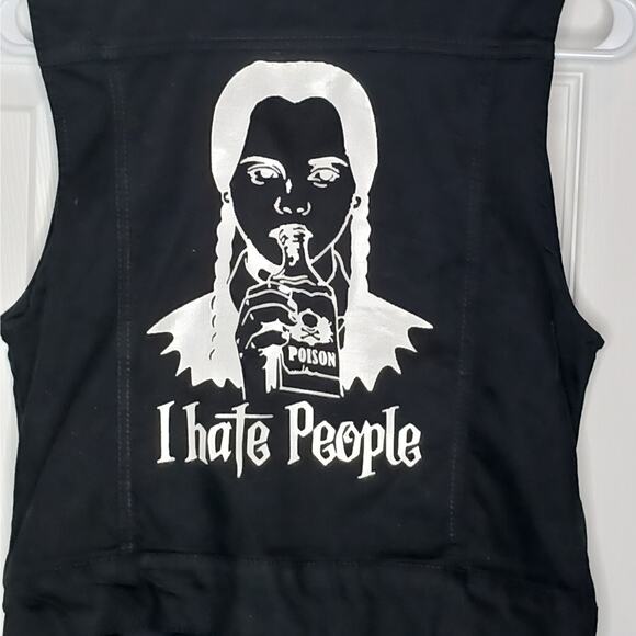 Forever 21 Wednesday Addams Black Denim Zip Up Vest NWOT - Picture 4 of 9